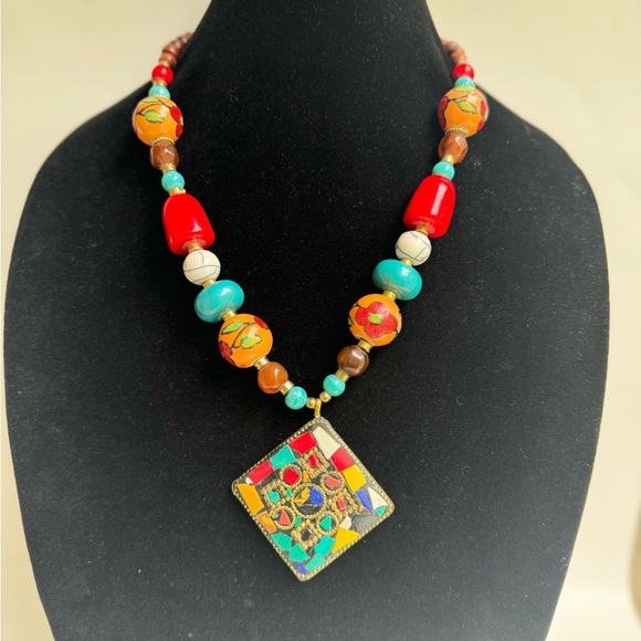 MULTICOLOR Denkays tribal necklace,statement necklace, African necklace,large - Picture 1 of 8